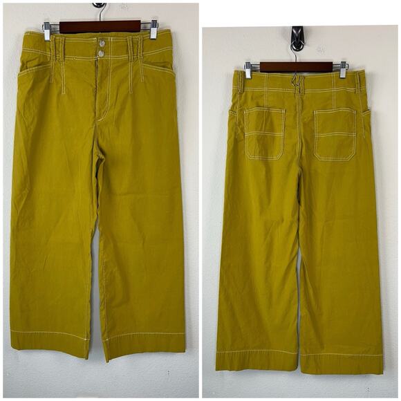 Anthropologie Maeve 32 Mustard Golden Yellow Wide Leg Crop Pants High Rise - Picture 2 of 9